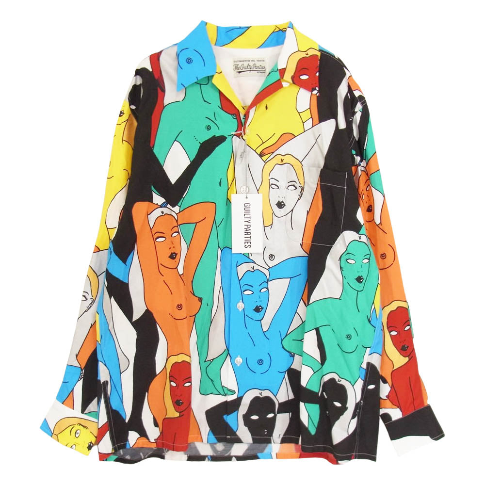 WACKO MARIA ワコマリア 22AW WMS-HI02 HAWAIIAN SHIRT L/S TYPE 1 天国東京百女柄図 ハワイアン レーヨン 長袖 シャツ ホワイト マルチカラー系 M【新古品】【未使用】【中古】