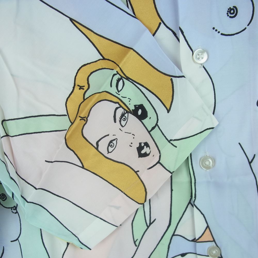 WACKO MARIA ワコマリア 22SS 22SS-WMS-HI03 HAWAIIAN SHIRT S/S TYPE-3 天国東京百女柄図 ハワイアン レーヨン 半袖 シャツ ホワイト系 S【新古品】【未使用】【中古】