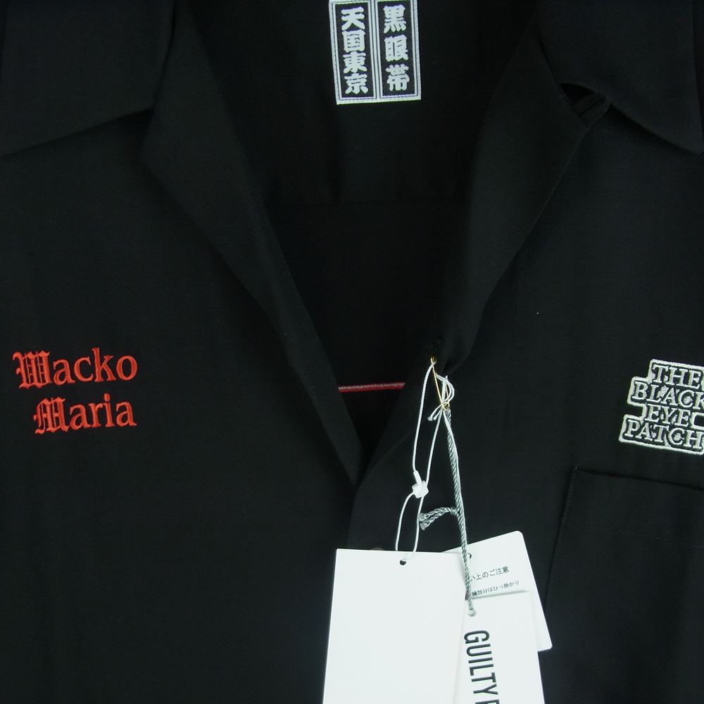 WACKO MARIA ワコマリア 22AW BEP-WM-OC01 BLACK EYE PATCH ブラックアイパッチ 50'S SHIRT L/S TYPE-1 ロゴ 刺繍 長袖 シャツ ブラック系 M【新古品】【未使用】【中古】