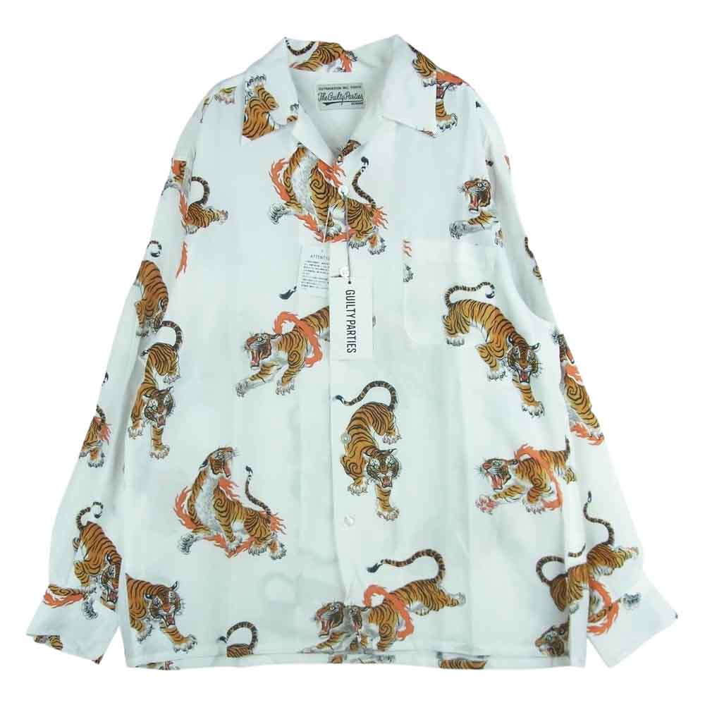 WACKO MARIA ワコマリア 23SS 23SSE-WMS-HI02 TIM LEHI ティムリーハイ HAWAIIAN SHIRT ハワイアン レーヨン アロハ 長袖 オープンカラー シャツ ホワイト系 M【新古品】【未使用】【中古】