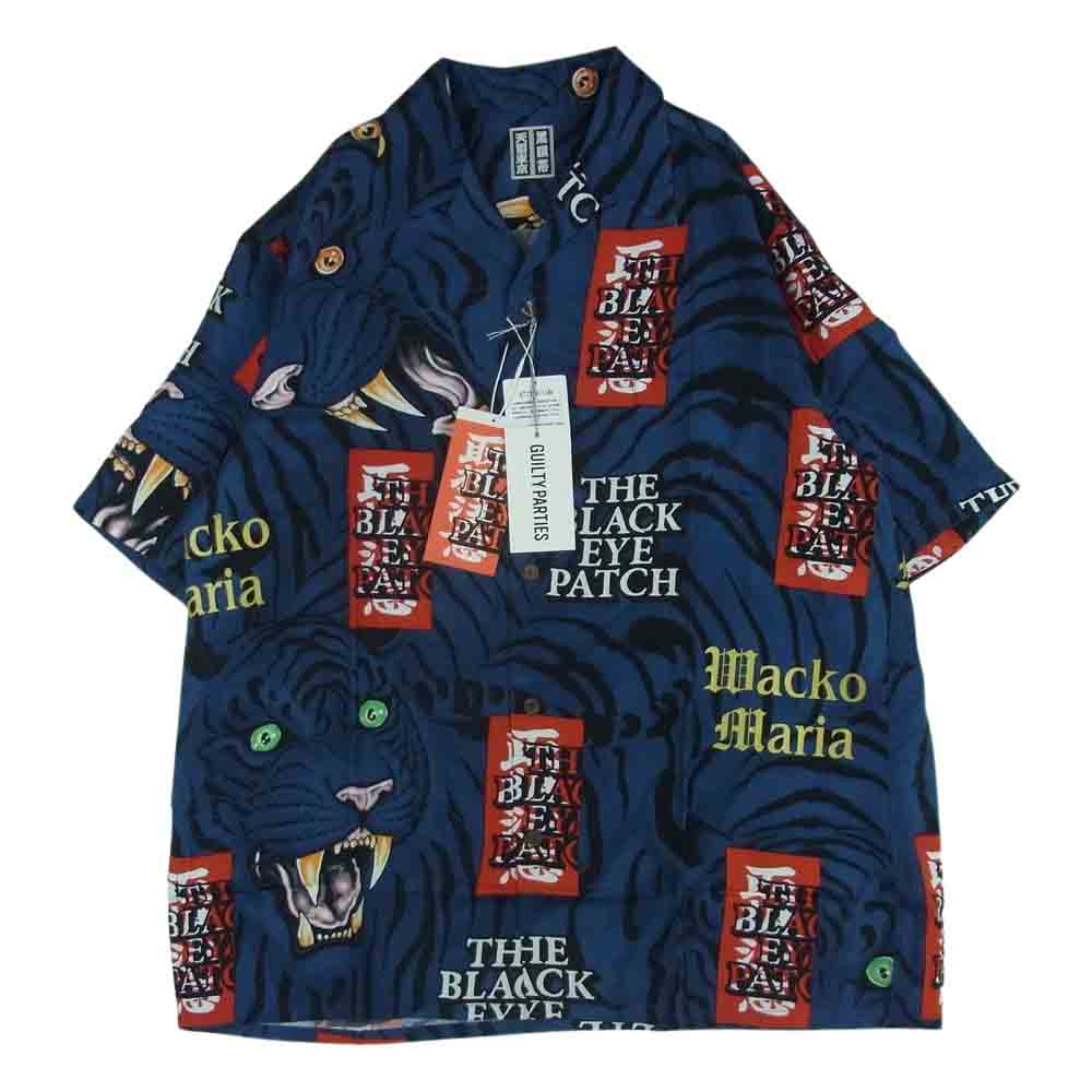 WACKO MARIA ワコマリア 22SS WM-HI01 BLACK EYE PATCH ブラックアイパッチ HAWAIIAN SHIRT S/S ハワイアン レーヨン アロハ 半袖 シャツ ネイビー系 L【新古品】【未使用】【中古】