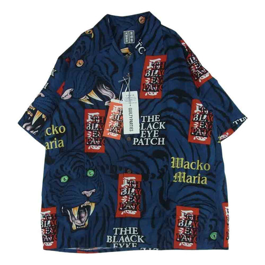 WACKO MARIA ワコマリア 22SS WM-HI01 BLACK EYE PATCH ブラックアイパッチ HAWAIIAN SHIRT S/S ハワイアン レーヨン アロハ 半袖 シャツ ネイビー系 L【新古品】【未使用】【中古】