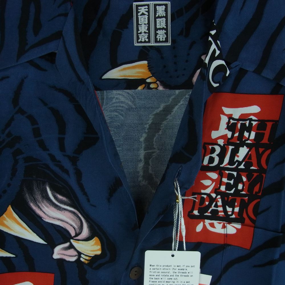 WACKO MARIA ワコマリア 22SS WM-HI01 BLACK EYE PATCH ブラックアイパッチ HAWAIIAN SHIRT S/S ハワイアン レーヨン アロハ 半袖 シャツ ネイビー系 L【新古品】【未使用】【中古】
