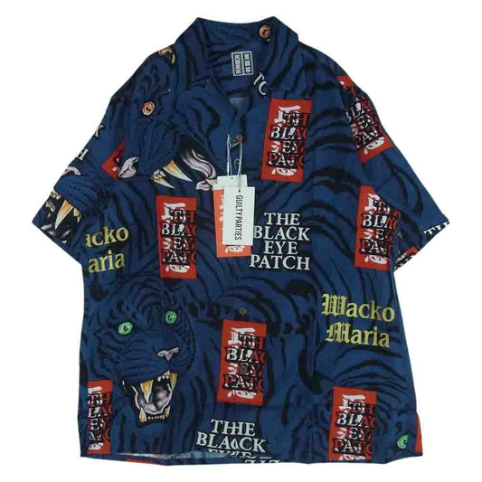 WACKO MARIA ワコマリア 22SS WM-HI01 BLACK EYE PATCH ブラックアイパッチ HAWAIIAN SHIRT S/S ハワイアン レーヨン アロハ 半袖 シャツ ネイビー系 M【新古品】【未使用】【中古】