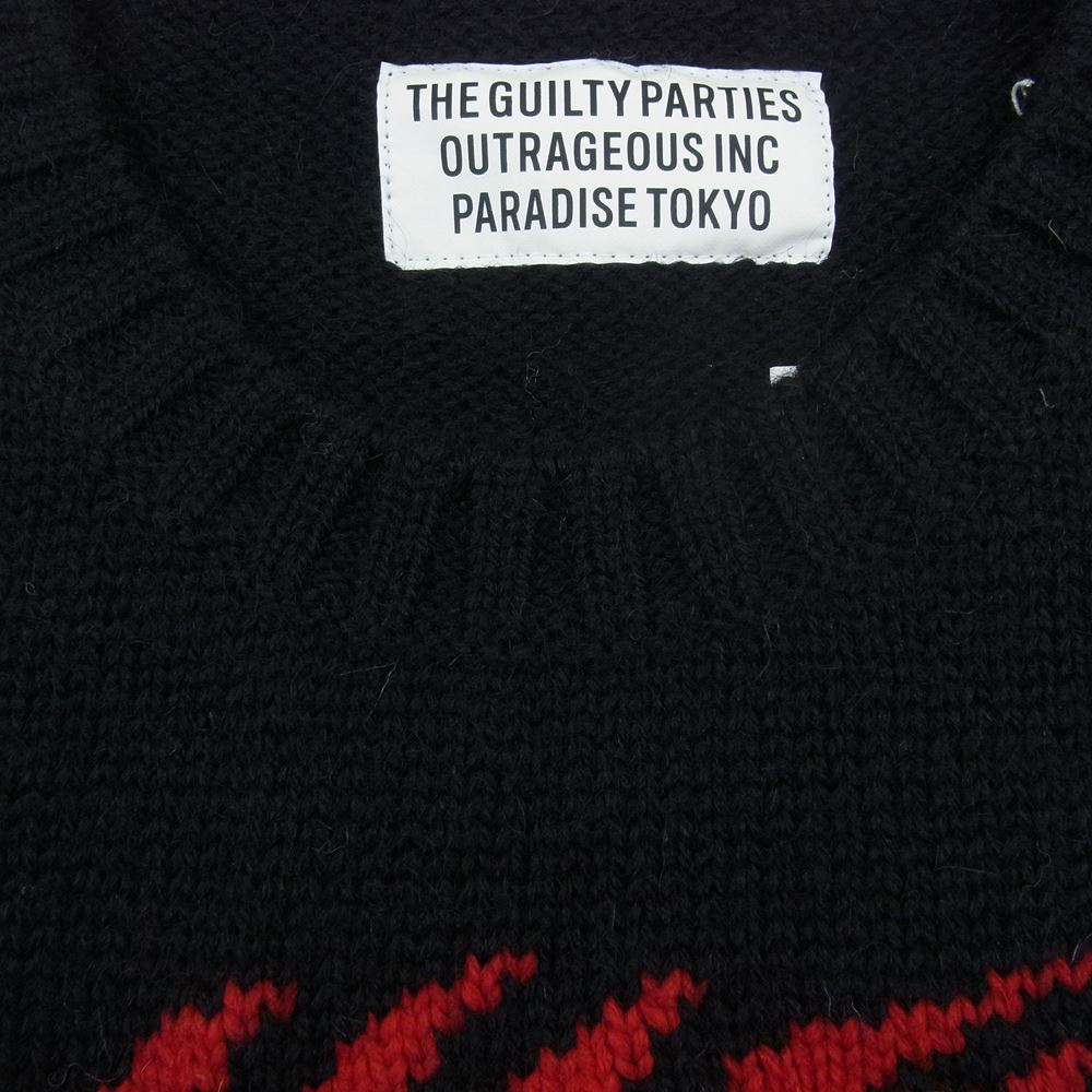 WACKO MARIA ワコマリア 22AW WMK-KN22 TIM LEHI INTARSIA CREW NECK SWEATER インターシャ クルーネック セーター ニット ブラック系 L【新古品】【未使用】【中古】