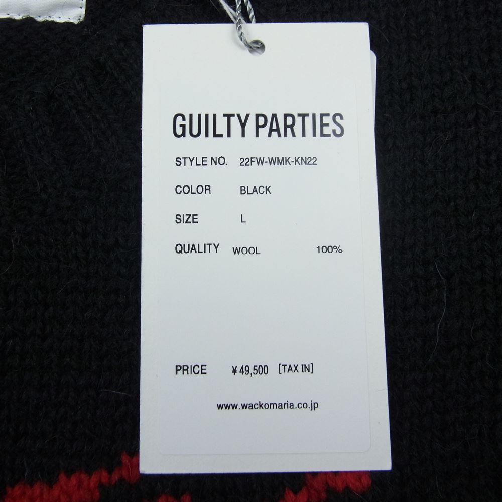 WACKO MARIA ワコマリア 22AW WMK-KN22 TIM LEHI INTARSIA CREW NECK SWEATER インターシャ クルーネック セーター ニット ブラック系 L【新古品】【未使用】【中古】