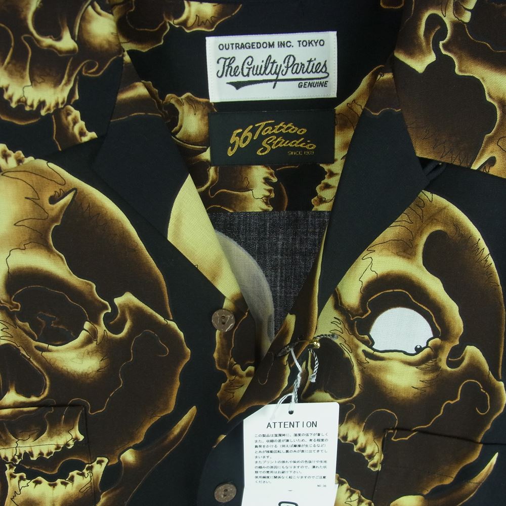 WACKO MARIA ワコマリア 21SS 56TS-WM-HI13 56 TATTOO STUDIO タトゥー スタジオ HAWAIIAN SHIRT L/S TYPE-2 ハワイアン 長袖 アロハ シャツ ブラック系 L【新古品】【未使用】【中古】