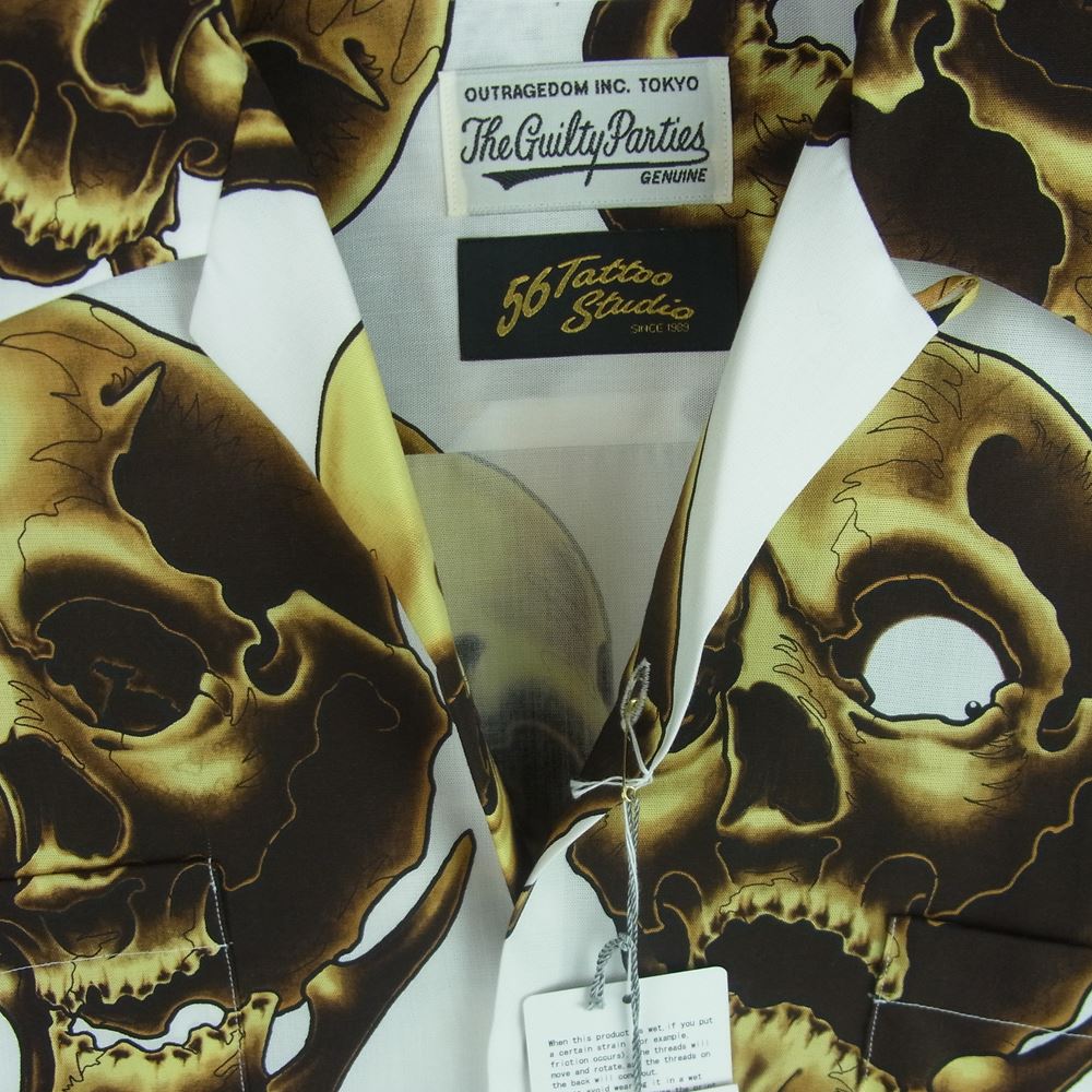 WACKO MARIA ワコマリア 21SS 56TS-WM-HI13 56 TATTOO STUDIO タトゥー スタジオ HAWAIIAN SHIRT L/S TYPE-2 ハワイアン 長袖 アロハ シャツ ホワイト系 M【新古品】【未使用】【中古】