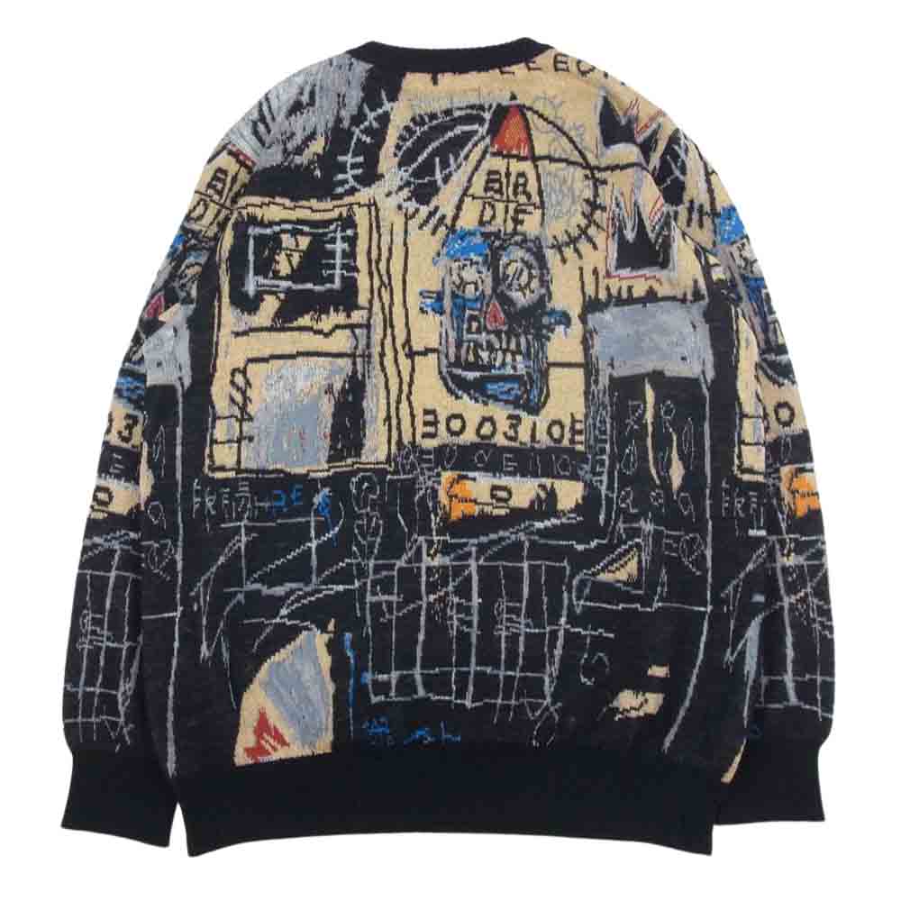 WACKO MARIA ワコマリア 22AW BASQUIAT-WM-KN01 × JEAN-MICHEL BASQUIAT CREW NECK SWEATER TYPE-1 バスキア 総柄 クルーネック セーター ニット ブラック系 L【新古品】【未使用】【中古】
