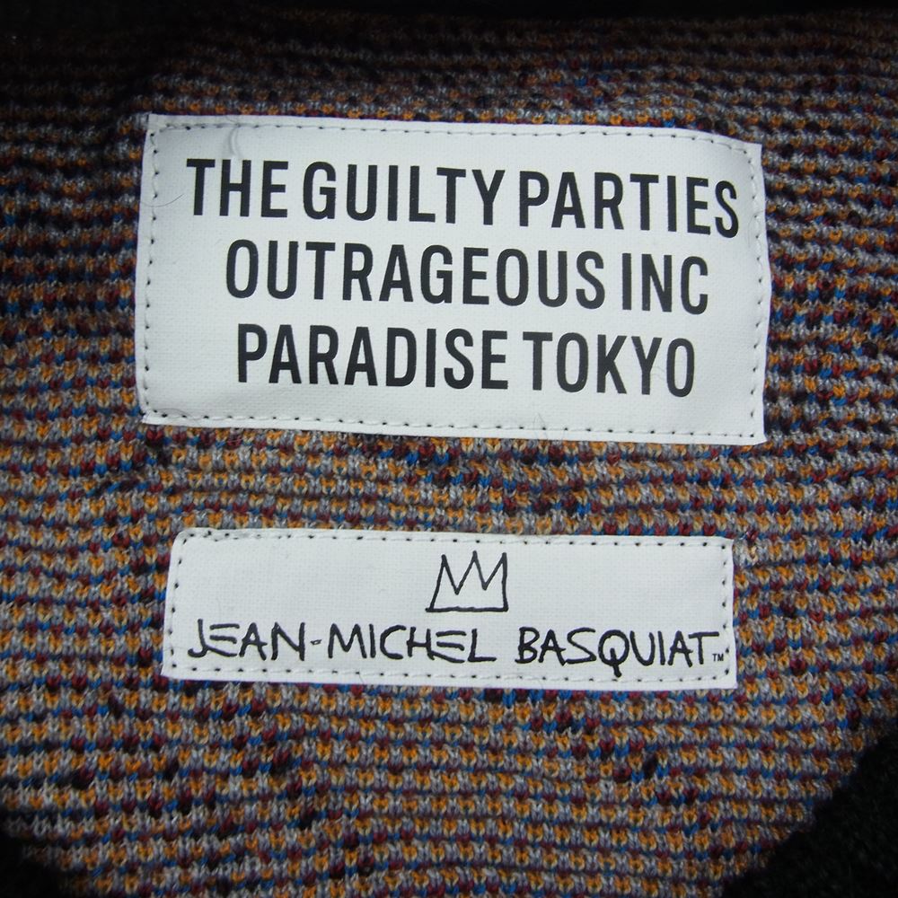 WACKO MARIA ワコマリア 22AW BASQUIAT-WM-KN01 × JEAN-MICHEL BASQUIAT CREW NECK SWEATER TYPE-1 バスキア 総柄 クルーネック セーター ニット ブラック系 L【新古品】【未使用】【中古】