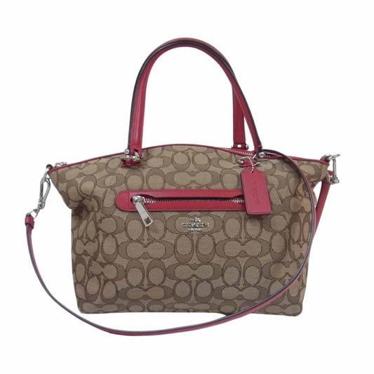 COACH コーチ 36311 PRAIRIE SATCHEL プレーリーサッチェル 2WAY シグネチャー ショルダーハンドバッグ レッド系 ブラウン系【中古】
