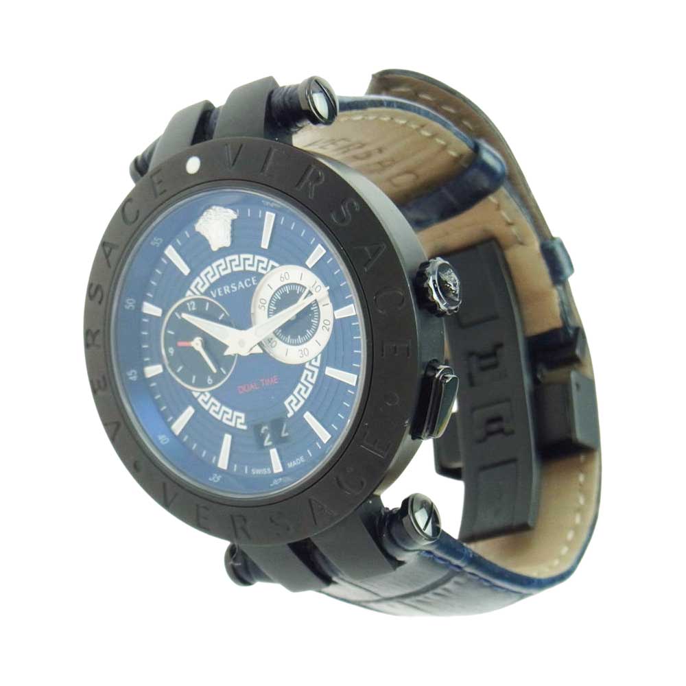 VERSACE ヴェルサーチ 	VEBV00419 V-RACEDUALTIME クロノグラフ 時計 ウオッチ サファイア ガラス クオーツ 防水性 3気圧 ブラック系【中古】