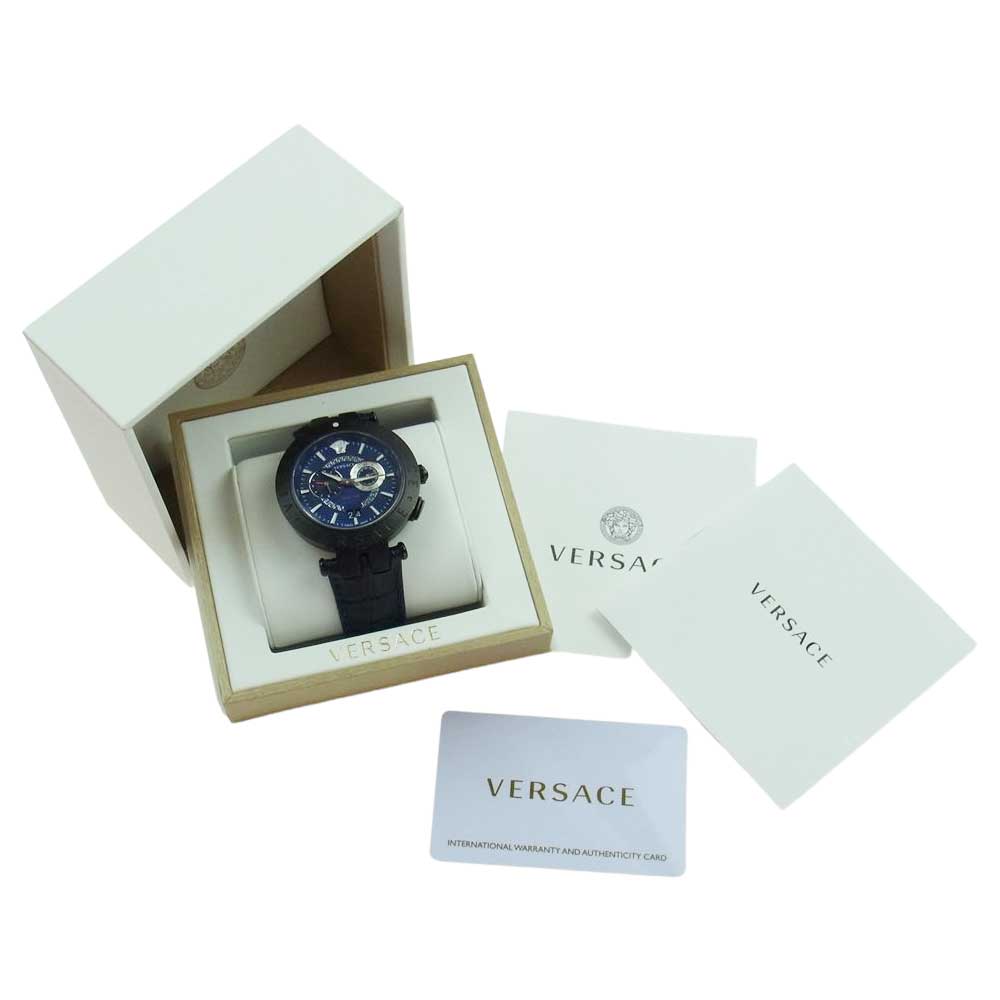 VERSACE ヴェルサーチ 	VEBV00419 V-RACEDUALTIME クロノグラフ 時計 ウオッチ サファイア ガラス クオーツ 防水性 3気圧 ブラック系【中古】