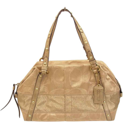 COACH コーチ F0826-12910 シグネチャー ハンド バッグ ゴールド系【中古】
