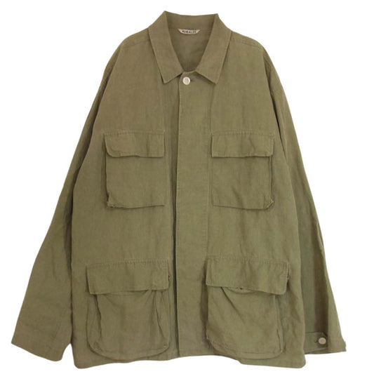 AURALEE オーラリー A75J01LP WASHED LINEN BIG FATIGUE JACKET ウオッシュド リネン ジャケット カーキ系 4【中古】
