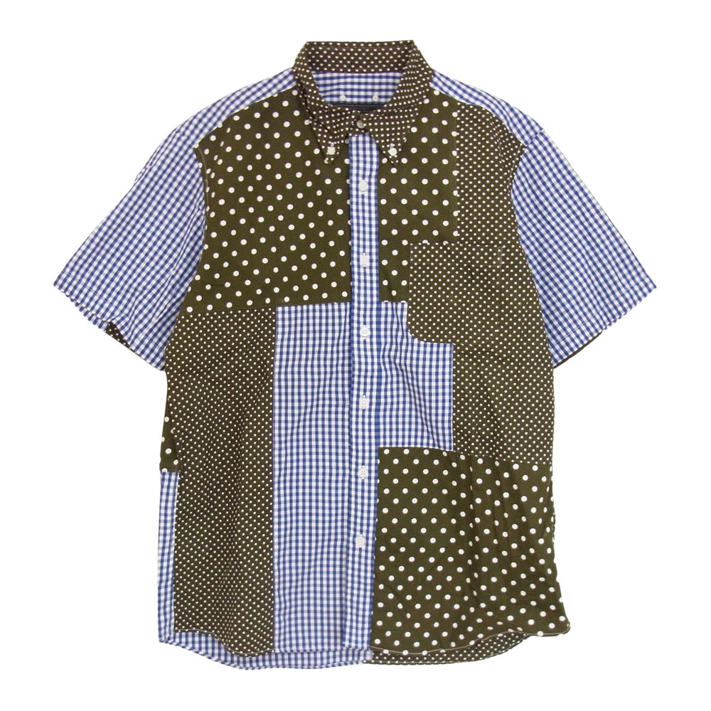 SOPHNET. ソフネット SOPH-200047 PATCH WORK REGULAR COLLAR SHIRT パッチワーク シャツ ドット ギンガムチェック シャツ ブルー系 ホワイト系 オリーブ系 XL【美品】【中古】