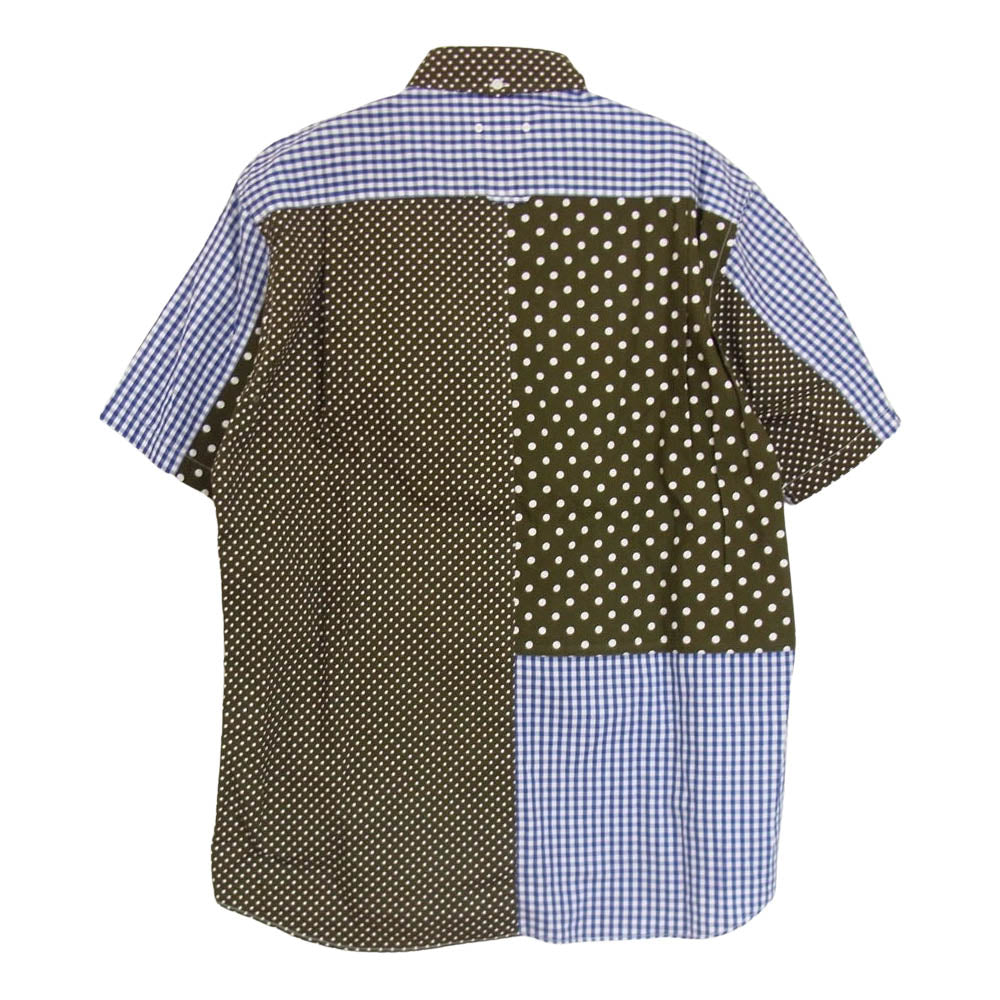 SOPHNET. ソフネット SOPH-200047 PATCH WORK REGULAR COLLAR SHIRT パッチワーク シャツ ドット ギンガムチェック シャツ ブルー系 ホワイト系 オリーブ系 XL【美品】【中古】