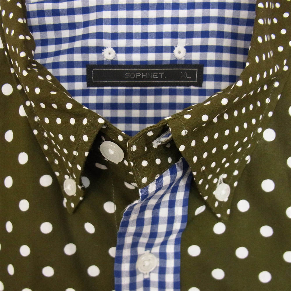 SOPHNET. ソフネット SOPH-200047 PATCH WORK REGULAR COLLAR SHIRT パッチワーク シャツ ドット ギンガムチェック シャツ ブルー系 ホワイト系 オリーブ系 XL【美品】【中古】