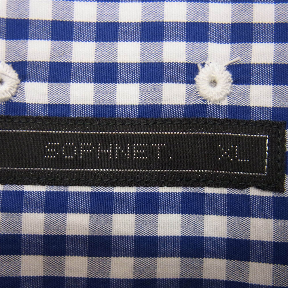 SOPHNET. ソフネット SOPH-200047 PATCH WORK REGULAR COLLAR SHIRT パッチワーク シャツ ドット ギンガムチェック シャツ ブルー系 ホワイト系 オリーブ系 XL【美品】【中古】