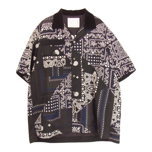 Sacai サカイ 21SS 21-02467M Hank Willis Thomas Archive Print Mix Shirt  ハンクウィリストーマス アーカイブ プリントミックス シャツ バンダナ  ブラック系 ホワイト系 2【美品】【中古】