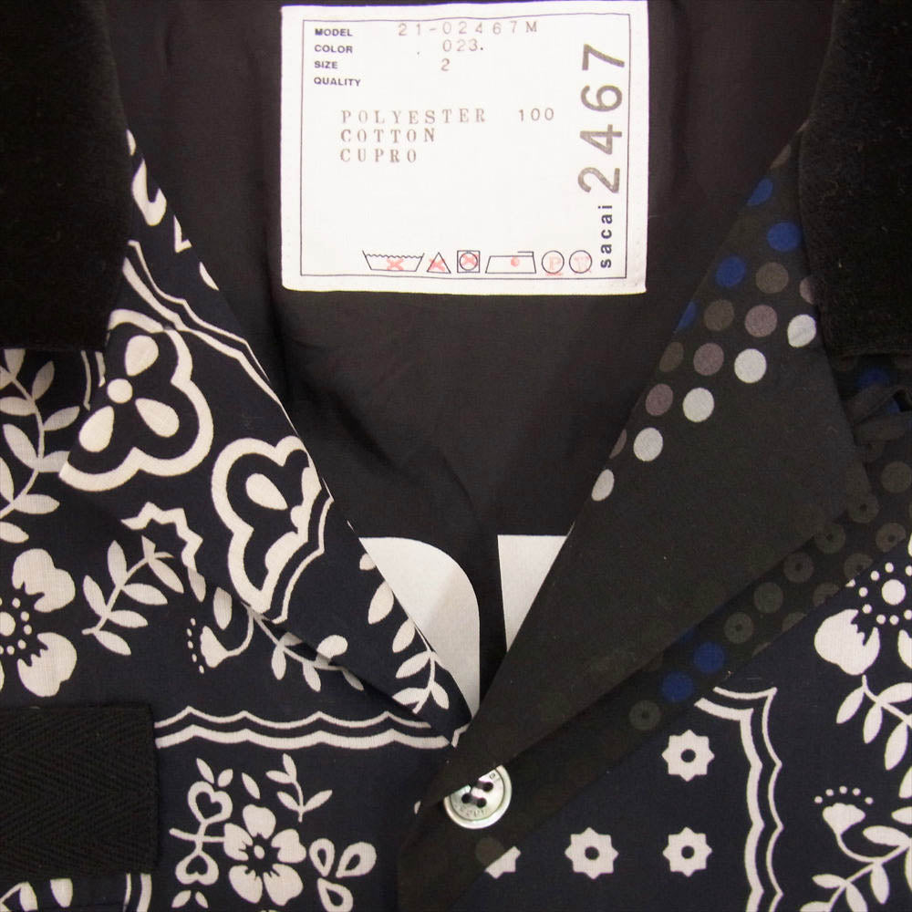 Sacai サカイ 21SS 21-02467M Hank Willis Thomas Archive Print Mix Shirt  ハンクウィリストーマス アーカイブ プリントミックス シャツ バンダナ  ブラック系 ホワイト系 2【美品】【中古】