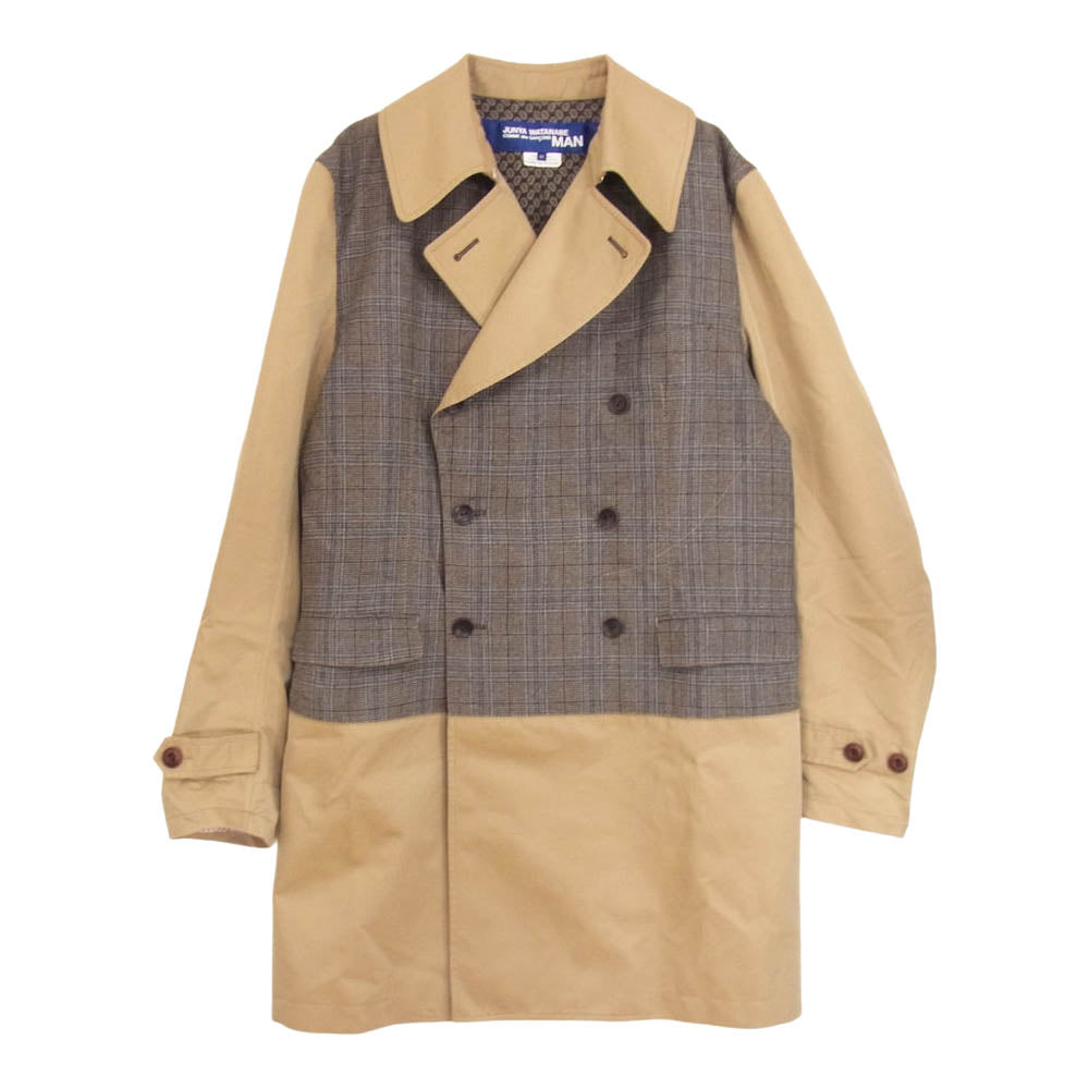 JUNYA WATANABE COMME des GARCONS MAN ジュンヤワタナベコムデギャルソンマン 20SS  WE-C003 ウール シルク リネン チェック 綿エステルツイル トレンチコート ベージュ系 M【中古】