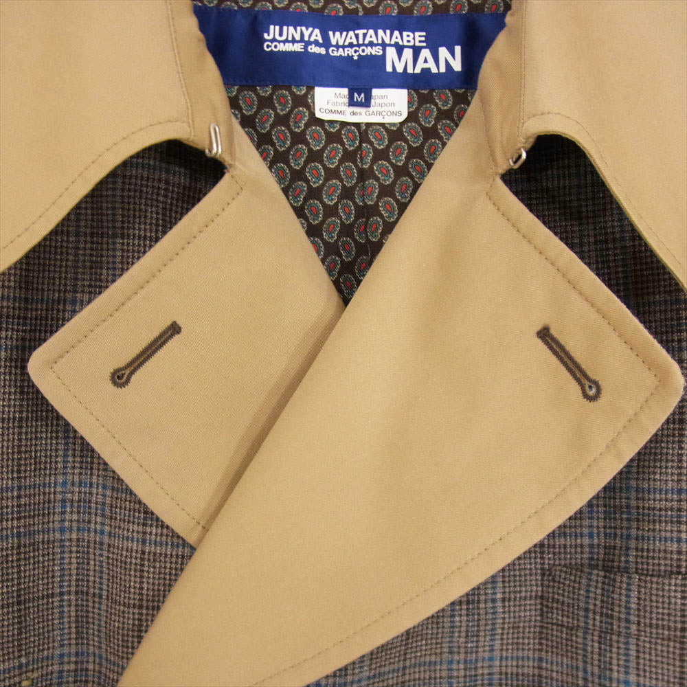 JUNYA WATANABE COMME des GARCONS MAN ジュンヤワタナベコムデギャルソンマン 20SS  WE-C003 ウール シルク リネン チェック 綿エステルツイル トレンチコート ベージュ系 M【中古】