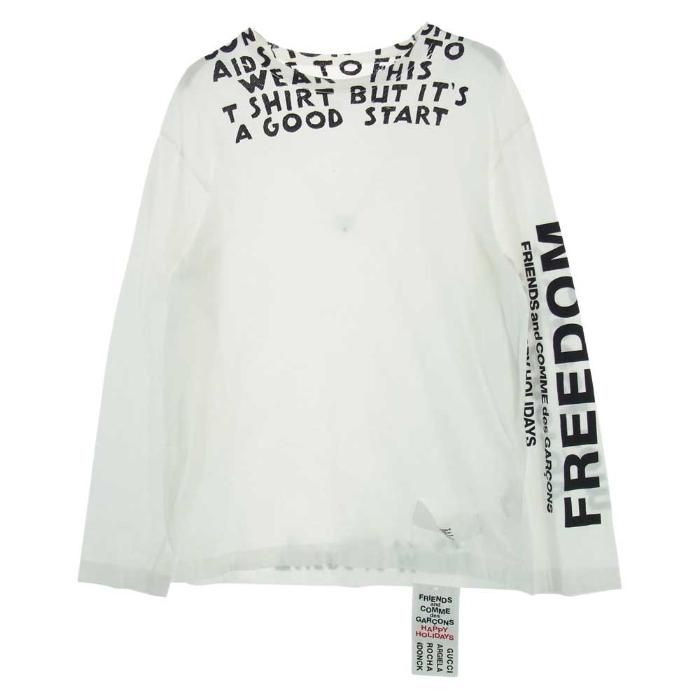 COMME des GARCONS コムデギャルソン 18AW OB-T003 MAISON MARGIERA メゾンマルジェラ HOLIDAYSCOLLECTION FREEDOM エイズプリント フリーダム アームロゴ 長袖 Tシャツ ホワイト系 L【中古】