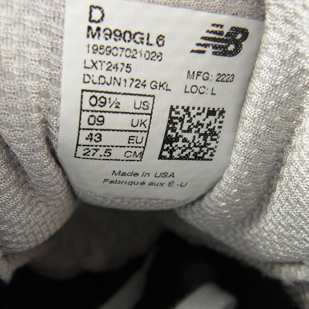 NEW BALANCE ニューバランス M990GL6 990V6 GRAY グレー スニーカー ランニングシューズ グレー系 27.5cm【新古品】【未使用】【中古】