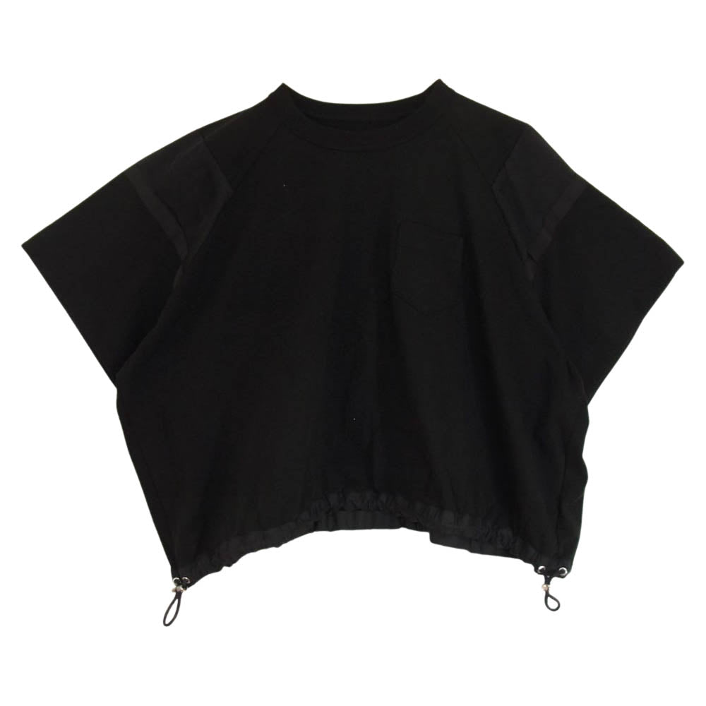 Sacai サカイ 22SS 22-05979 シースルー ナイロン切替 ドローコード クルーネック 半袖 Tシャツ ブラック系 2【中古】