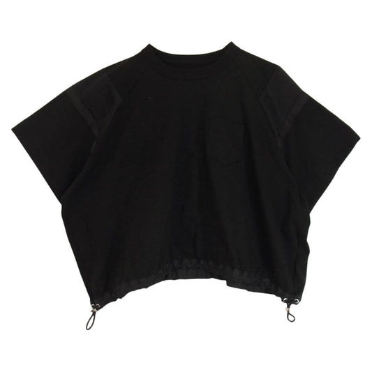 Sacai サカイ 22SS 22-05979 シースルー ナイロン切替 ドローコード クルーネック 半袖 Tシャツ ブラック系 2【中古】