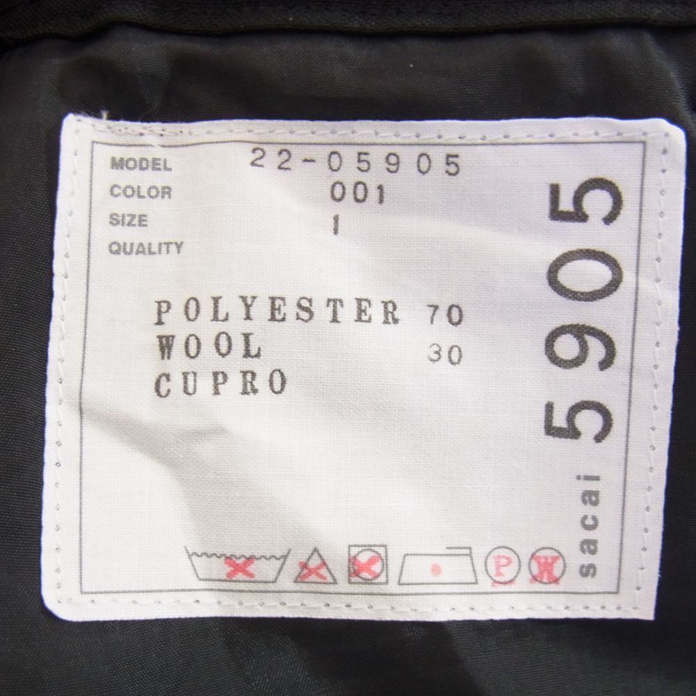 Sacai サカイ 22SS 22-05905 Suiting Pants サイドライン スーチング ワイド スラックス パンツ ブラック系 1【美品】【中古】