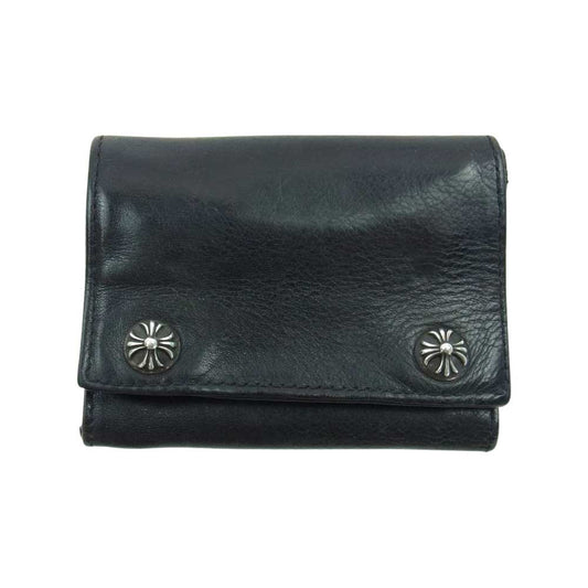 CHROME HEARTS クロムハーツ（原本無） 3 FOLD WALLET クロスボールボタン スリーフォールド コンパクト ウォレット 財布 ブラック系【中古】