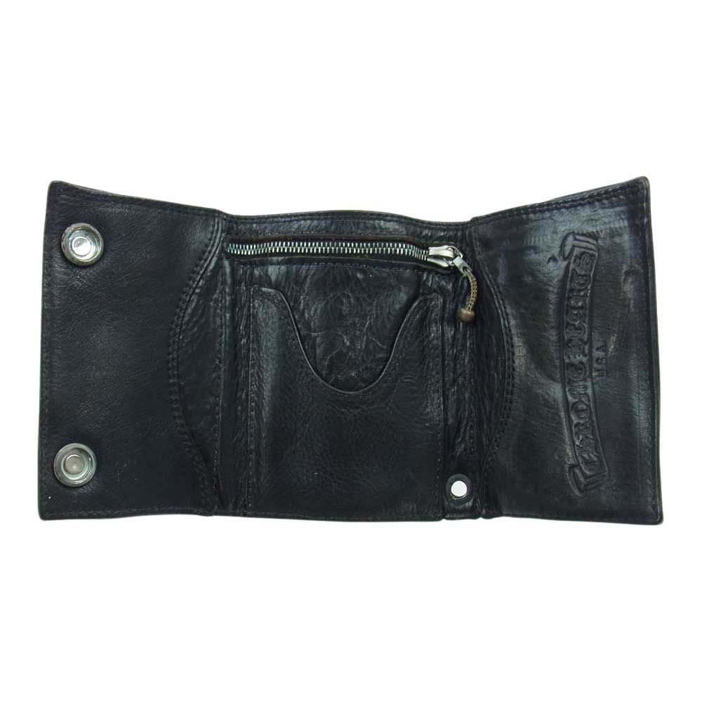 CHROME HEARTS クロムハーツ（原本無） 3 FOLD WALLET クロスボールボタン スリーフォールド コンパクト ウォレット 財布 ブラック系【中古】