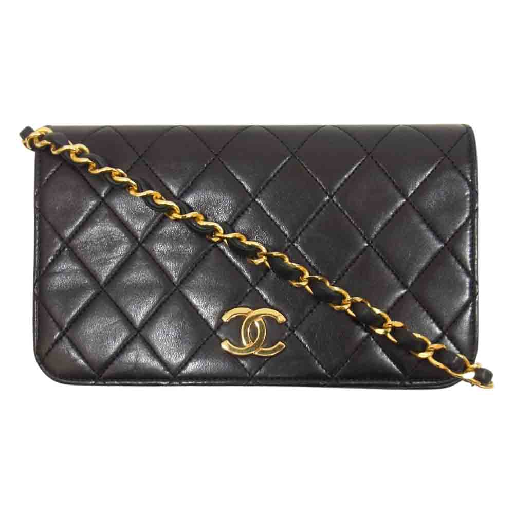 CHANEL シャネル ゴールド金具 マトラッセ フラップ チェーン ウォレット ショルダーバッグ ブラック系【中古】