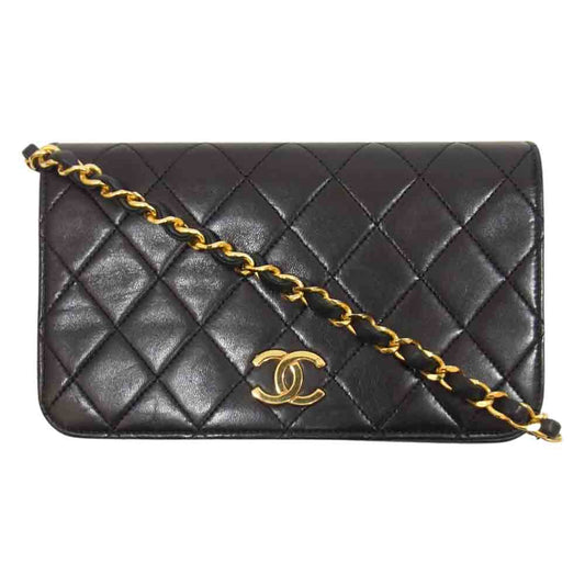 CHANEL シャネル ゴールド金具 マトラッセ フラップ チェーン ウォレット ショルダーバッグ ブラック系【中古】