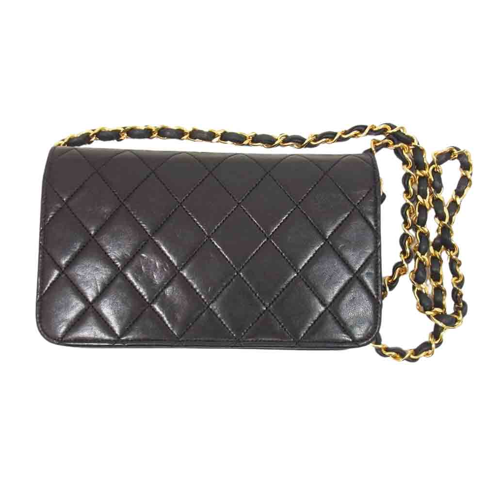 CHANEL シャネル ゴールド金具 マトラッセ フラップ チェーン ウォレット ショルダーバッグ ブラック系【中古】