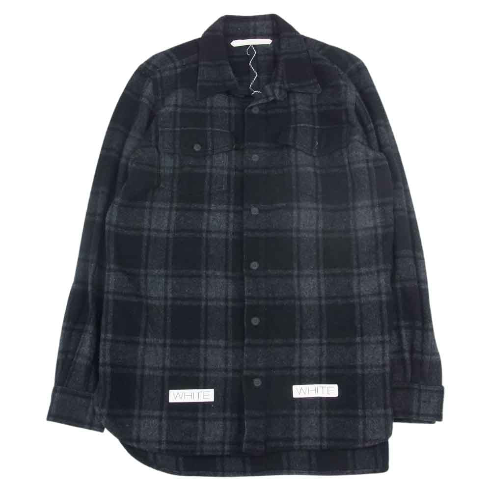 OFF-WHITE オフホワイト 14AW 13 ナンバリング バイアス バックプリント ウール チェック 長袖 シャツ グレー系 XS【中古】