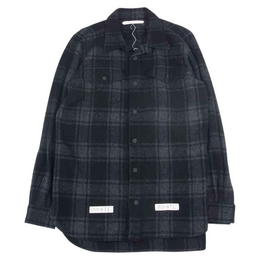 OFF-WHITE オフホワイト 14AW 13 ナンバリング バイアス バックプリント ウール チェック 長袖 シャツ グレー系 XS【中古】