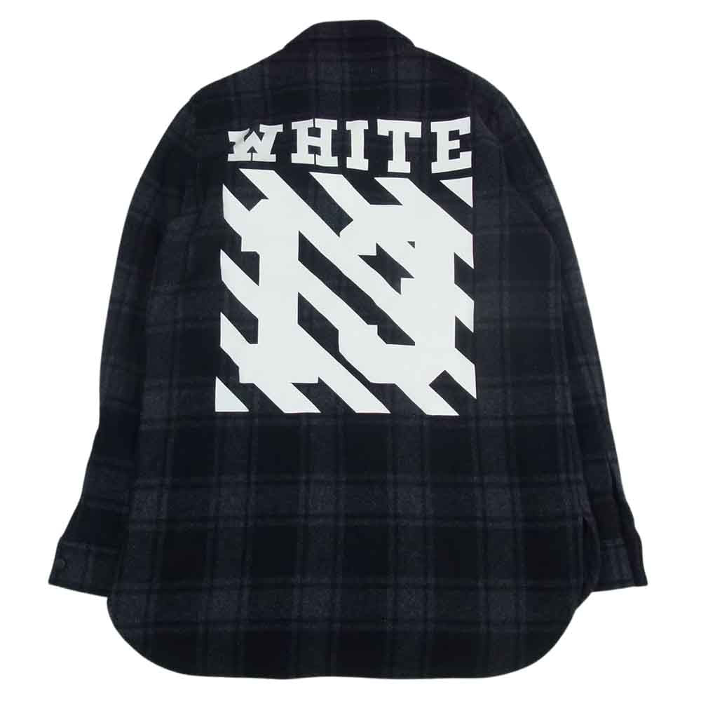 OFF-WHITE オフホワイト 14AW 13 ナンバリング バイアス バックプリント ウール チェック 長袖 シャツ グレー系 XS【中古】