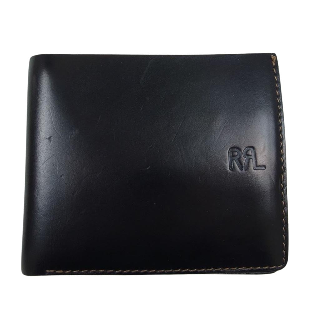 RRL ダブルアールエル ロゴ型押し レザー コンパクトウォレット 二つ折り財布 ブラック系【中古】