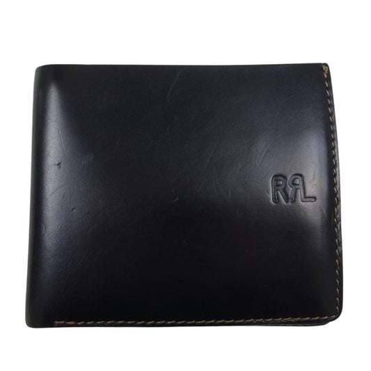 RRL ダブルアールエル ロゴ型押し レザー コンパクトウォレット 二つ折り財布 ブラック系【中古】