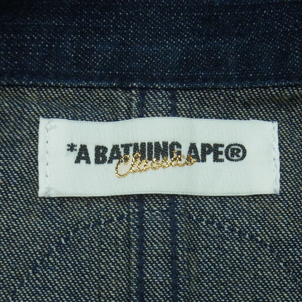 A BATHING APE アベイシングエイプ バック ロゴ 刺繍 デニム オールインワン ツナギ 日本製 インディゴブルー系 M【中古】