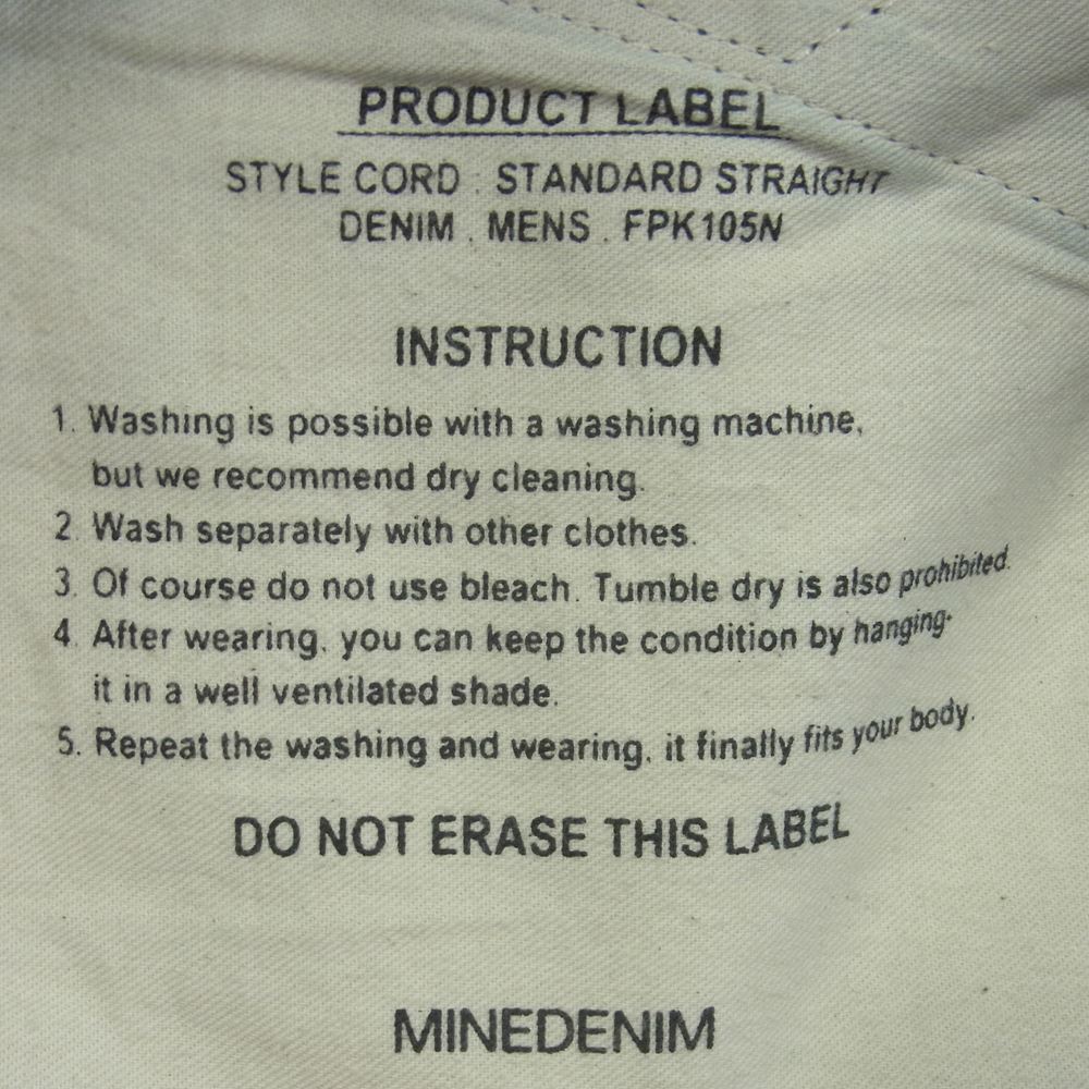 MINEDENIM マインデニム Standard Slim STR 5pocket RGD スタンダード スリム リジッド デニム パンツ インディゴブルー系 30【美品】【中古】