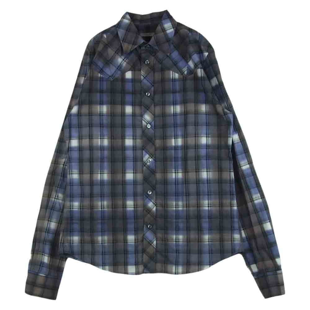 BOTTEGAVENETA ボッテガヴェネタ 国内正規品 チェック ウエスタン シャツ 長袖 ブルー系 グレイッシュブラウン系 48【中古】
