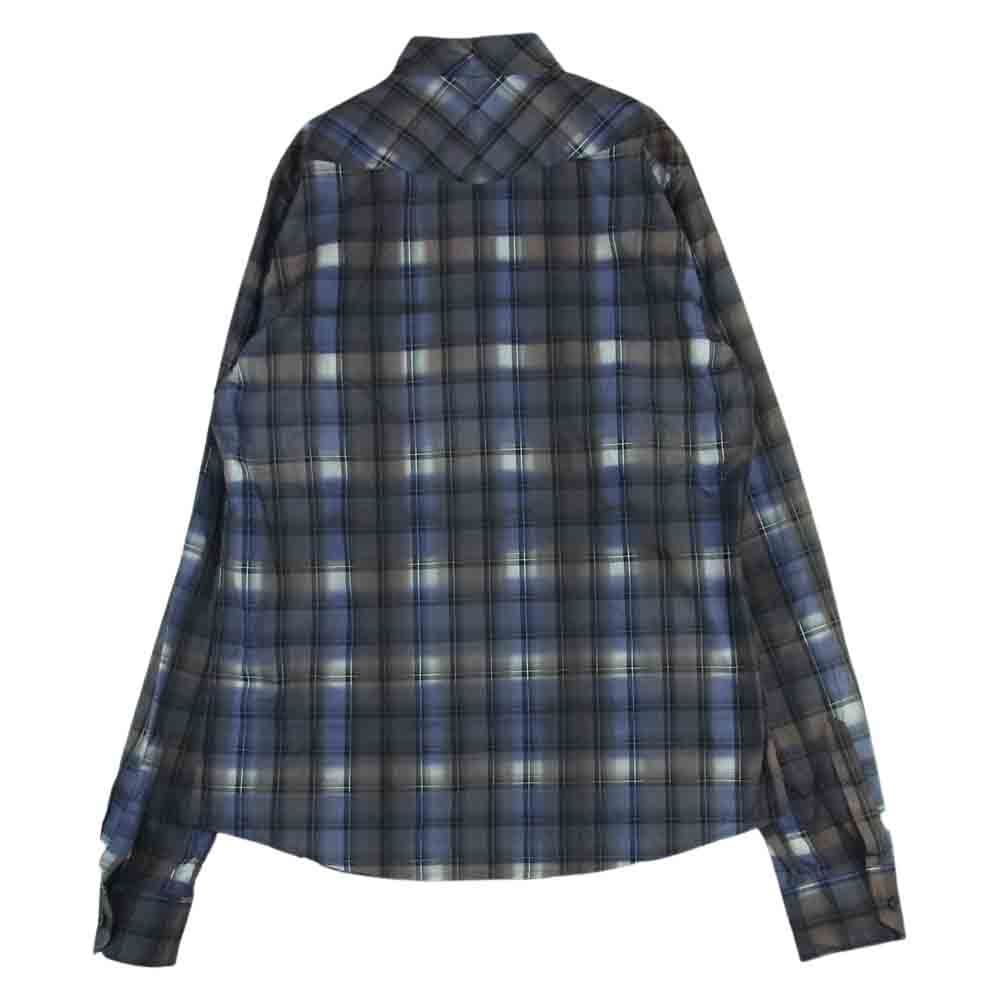 BOTTEGAVENETA ボッテガヴェネタ 国内正規品 チェック ウエスタン シャツ 長袖 ブルー系 グレイッシュブラウン系 48【中古】