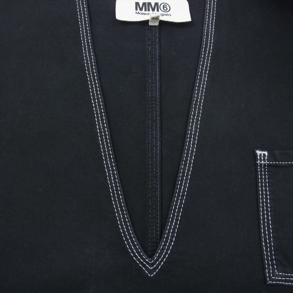 MAISON MARGIELA メゾンマルジェラ S52CT0294 S48447 MM6 エムエムシックス 18SS OVERSIZE DRESS WITH POCKETS オーバーサイズ ドレス ステッチ ポケット サイドスリット ワンピース ブラック系 36【中古】