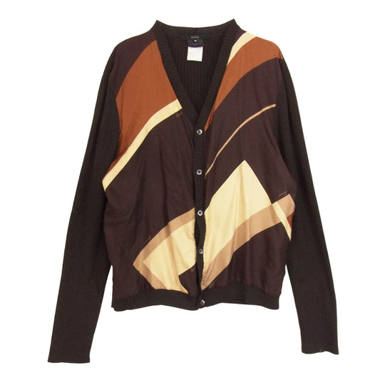 GUCCI グッチ シルク カシミヤ混 素材切替 ウール Vネック カーディガン ダークブラウン系 M【中古】