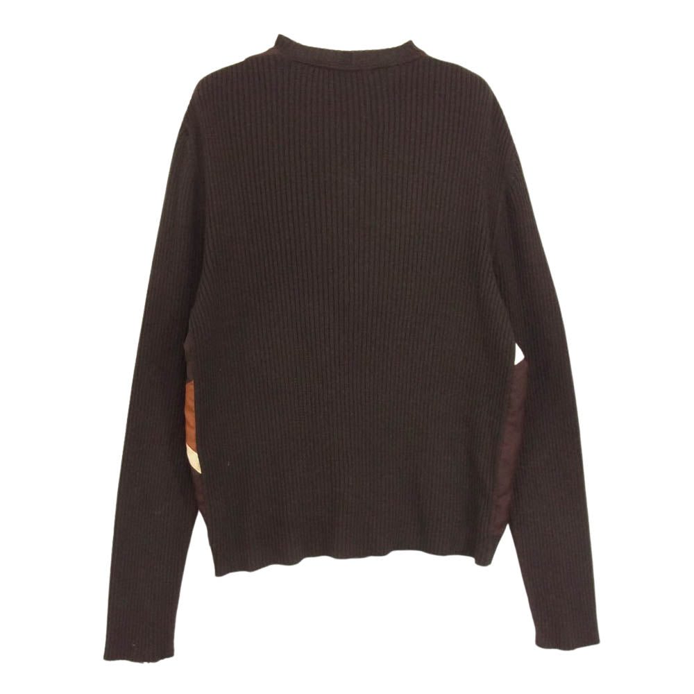 GUCCI グッチ シルク カシミヤ混 素材切替 ウール Vネック カーディガン ダークブラウン系 M【中古】