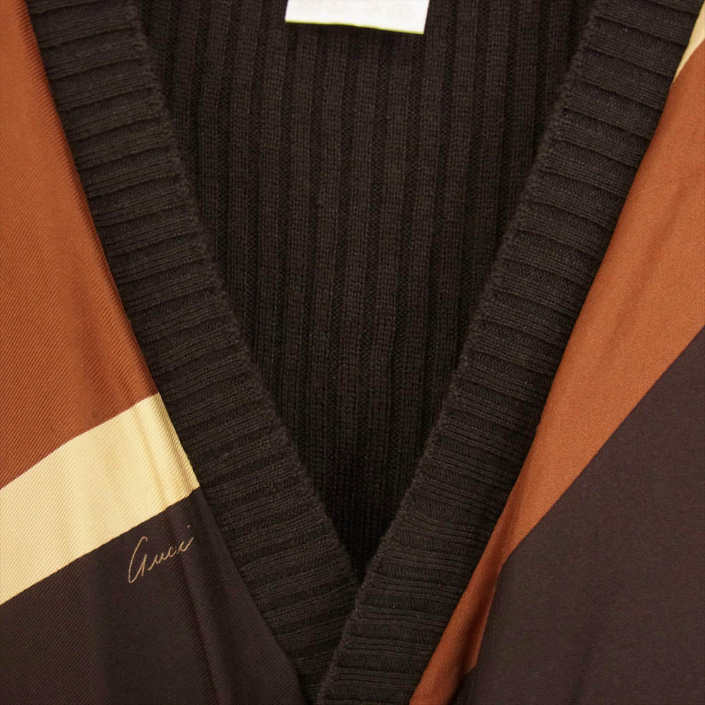 GUCCI グッチ シルク カシミヤ混 素材切替 ウール Vネック カーディガン ダークブラウン系 M【中古】